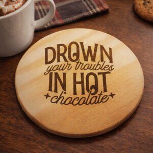 Custom Laser Engraved Wood Coasters - Set of 4 - Choose Hot Chocolate Images